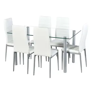 热卖现代设计家庭餐厅集玻璃表 6 椅子