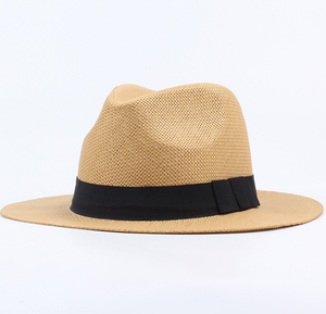 Bob unisexe en paille unie, <span class=keywords><strong>Chapeau</strong></span> fédora, coiffe de plage, soleil, Panama, couvre-chef pour femmes et hommes, décontracté, visière, collection été - Product Image 3