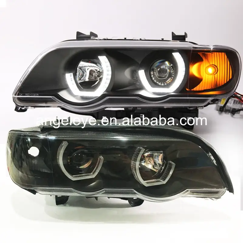 Для BMW X5 E53 светодиодные фары светодиодные глаза ангела 1998-2003 год черный корпус JY
