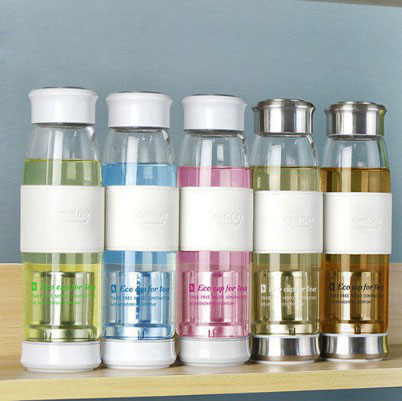 Wholesale Drinking Practical Portable Customized Printing Glass Water Bottle With Tea Filter For Camping Hiking