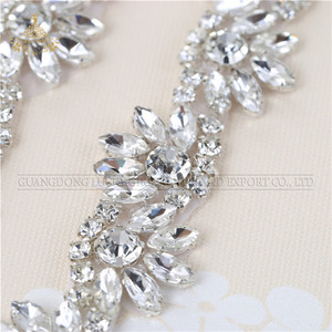Chất Lượng Cao Fancy Đính Thiết Kế Sash Shape <span class=keywords><strong>Beaded</strong></span> Bạc Pha Lê Rhinestone Đính Trims - Product Image 5