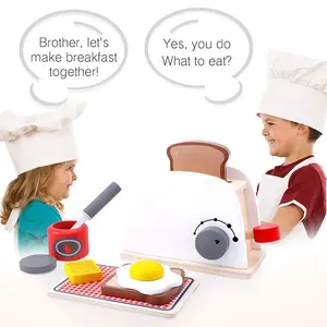 Özel çocuklar brinquedos ekmek makinesi ahşap mutfak oyuncak seti ahşap ekmek kızartma makinesi oyuncak