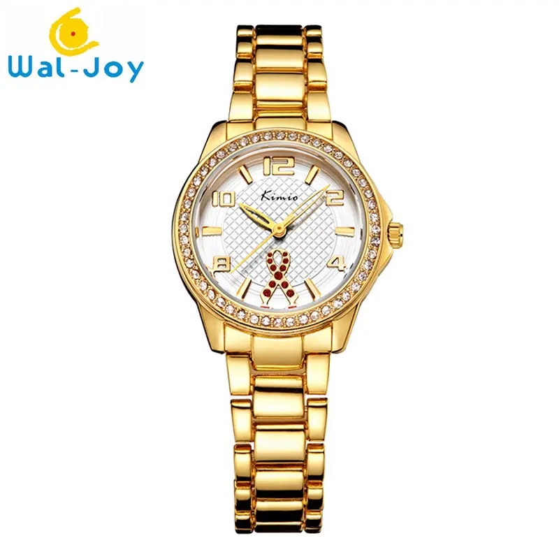 WJ-6864 KIMIO-Reloj de pulsera de cuarzo de acero inoxidable para mujer, elegante, color oro rosa