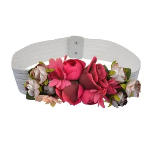 European Fashion leisure style women belt female wide waist belt with artificial flower decorative