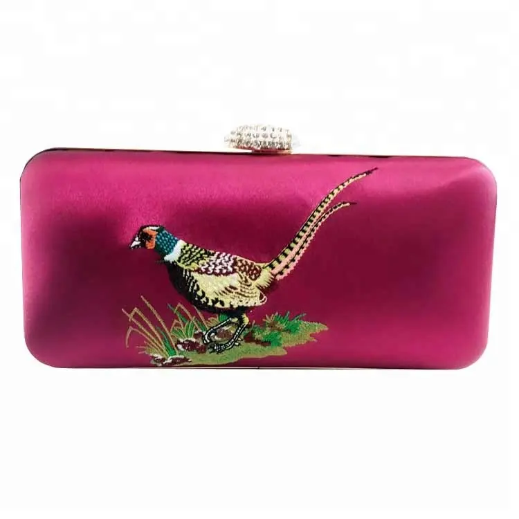 Customizable style and products embroidered pheasant elegant clutch bags