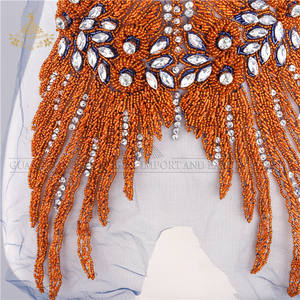 Funkelnde zwei Seiten <span class=keywords><strong>hand</strong></span> gefertigte Perlen Patches Strass Applikation Kristall Mesh elegantes Mieder - Product Image 3