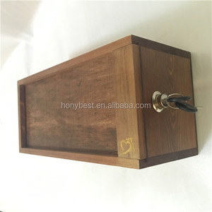 Hộp Quà Tặng Bằng Gỗ Thông Màu Nâu Sẫm Màu Nâu Với Khóa Logo Và Nắp Trượt Và 4 Ngăn Bên Trong Cho Hộp Lưu Trữ Bí Mật Bằng Gỗ - Product Image 3