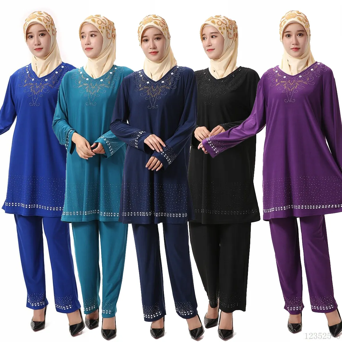 2018 Dubai Phong Cách Hoa In Dày Chất Liệu Dệt Kim Phụ Nữ Mùa Đông Phù Hợp Với Abaya