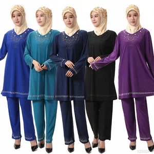 2018迪拜风格花朵印花厚针织面料女士冬季套装abaya