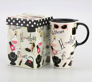 Tasse à café en céramique avec logo personnalisé promotionnel tasses en céramique avec couvercle, 17oz - Product Image 5