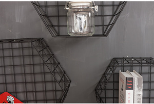 Haute qualité prix bas <span class=keywords><strong>lot</strong></span> <span class=keywords><strong>de</strong></span> <span class=keywords><strong>3</strong></span> noir fixé au mur en métal fil étagère murale hexagonale en ventes - Product Image 6