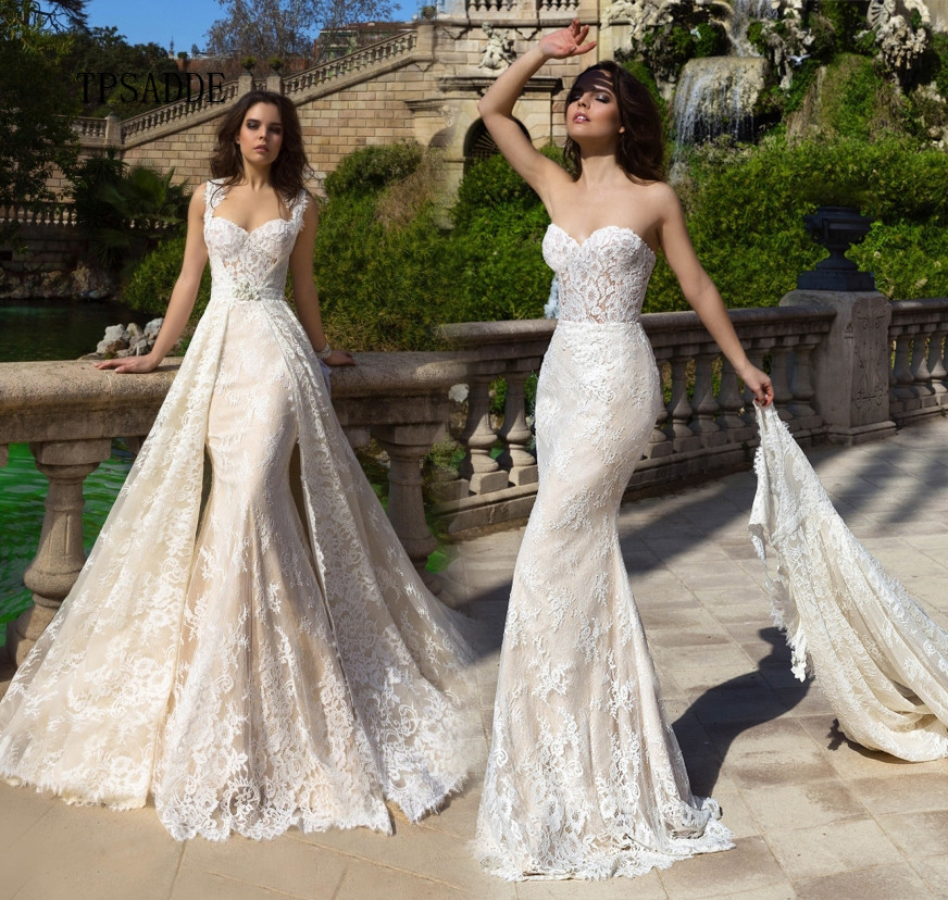Vestido de novia de organza con falda desmontable tradicional y