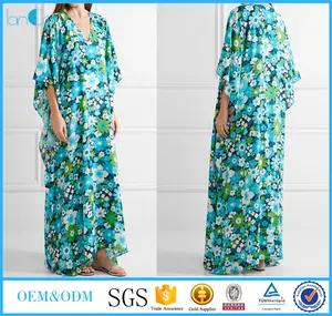 2017 chegada Nova floral maxi vestido da cópia da flor maxi divisão hem mulheres kaftan