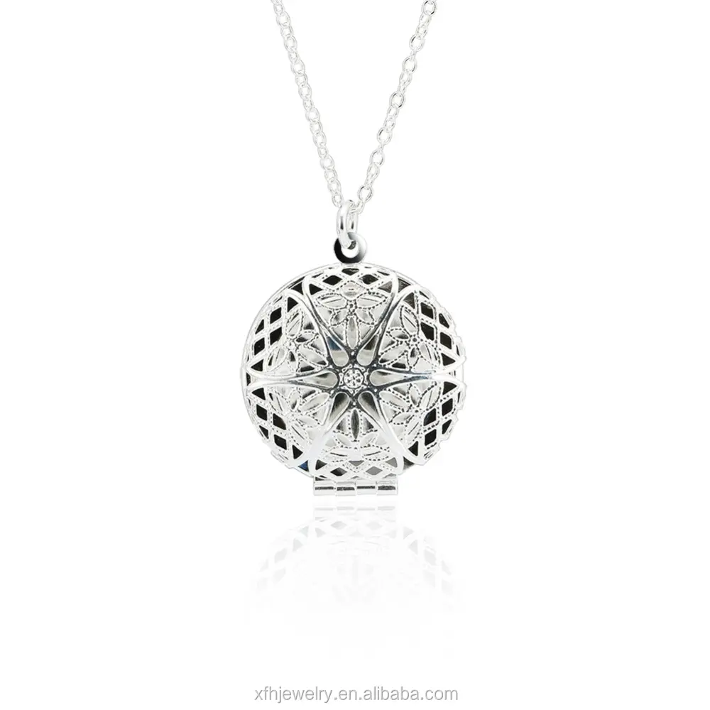 Elegant die-cut laser locket pendant 925 sterling silver necklace photo necklace