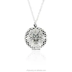 Elegant die-cut laser locket pendant 925 sterling silver necklace photo necklace