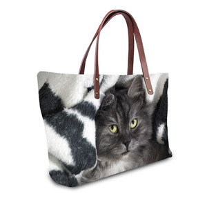 Tas Tangan Wanita Motif 3D Kucing Lucu Kustom Baru Tas Tangan Modis untuk Wanita - Product Image 3