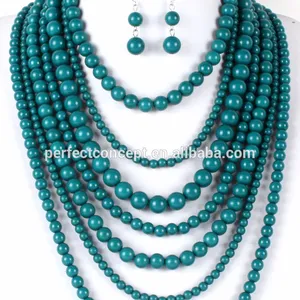 Costume Jewelry Necklace And Earring Set Fashion Multilayer Beaded Long Pearl Necklace