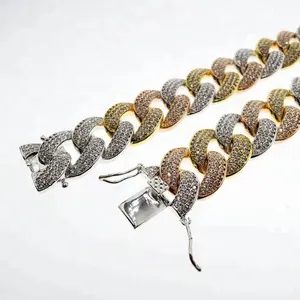 14k золото 18 мм Разноцветные триколор льдом Майами КУБИНСКИЙ звено цепи ожерелье