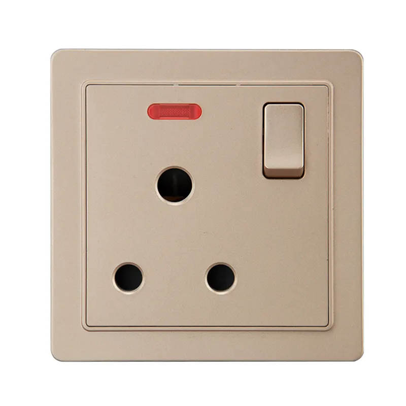 SHARE UK Socket PC Plate British Standard Gold Color 3 Pin 15A Electric Wall Socket with 1 Gang Switch