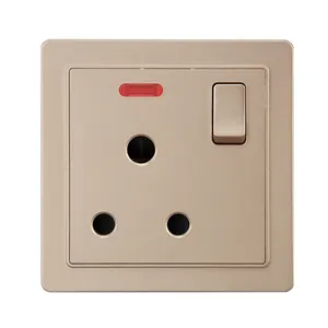 Soquete de parede elétrico 15A 3 pinos com 1 interruptor de gangue, placa padrão britânica de ouro para PC, Reino Unido