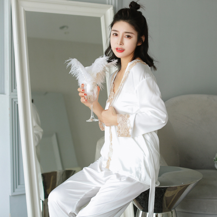 Batas De Novia Elegantes Bata De Satín Con Encaje Para Mujer