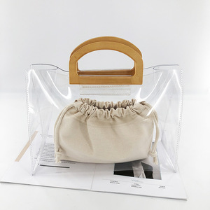 Borsa a Mano Stile Vintage con Manico in Legno, Borsa Casual da Donna in PVC Trasparente, Borse a Secchiello Trasparenti per il Lavoro - Product Image 2
