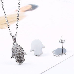 Moda joyeria de <span class=keywords><strong>acero</strong></span> inoxidable oro in acciaio inox a forma di mano di hamsa insieme dei monili - Product Image 5
