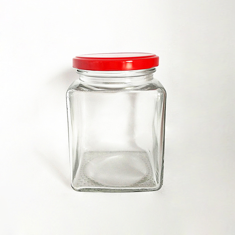 Clear empty food storage glass jar polygon glass jar with screw lid square glass food jar