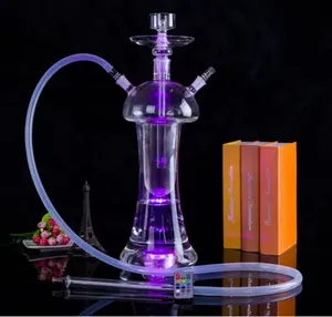 Big glass shisha water pipe hubbly bubbly hukka full glass hookah with light