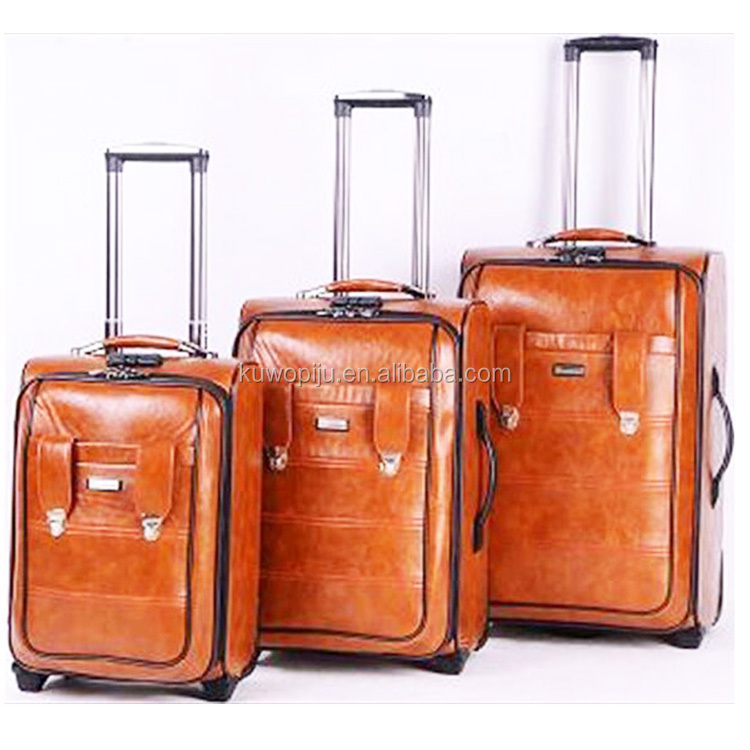 Pu Leather Spinner Suitcase Bag Built in Wheels Personalized 3 Pc Leather Travel Luggage Set