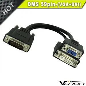 Un LFH-59 (DMS-59) macho a un DVI-I hembra y un Cable hembra HD15 VGA de 9 pulgadas