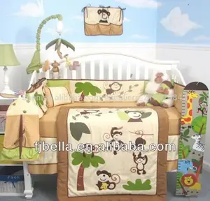 Curioso mono cuna guardería conjunto ropa de cama 13 piezas incluye bolsa de pañales con el cambio de esteras