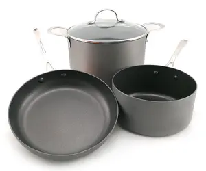 Peralatan Masak Restoran Aluminium Anodized Keras Non-Stick Warna Hitam Grosir