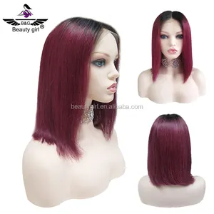 Beauty Girl Großhandel peruanische Bob Perücken 12 Zoll Remy Yaki Bob Echthaar Perücke transparente Spitze Front Perücken für schwarze Frauen