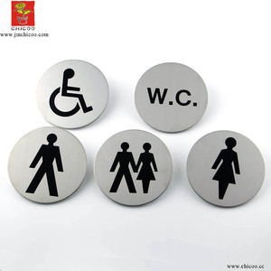 Letrero de Acero Inoxidable de 3 Pulgadas para Puerta de Baño, Letrero Autoadhesivo para Baño, Pub, Tienda, Salón, Oficina, Negocio, Placa de Señalización para Baño - Product Image 1