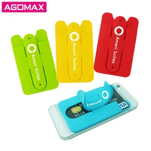 3M Sticky Silicone Cell Phone Pocket with Stand Credit Card Holder Metal