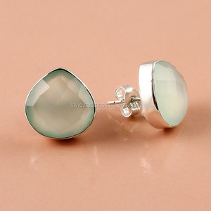 925 boucles d'oreilles en argent Sterling massif à facettes calcédoine pierres précieuses bijoux faits à la main personnalisables pour la fête de fiançailles directe - Product Image 1