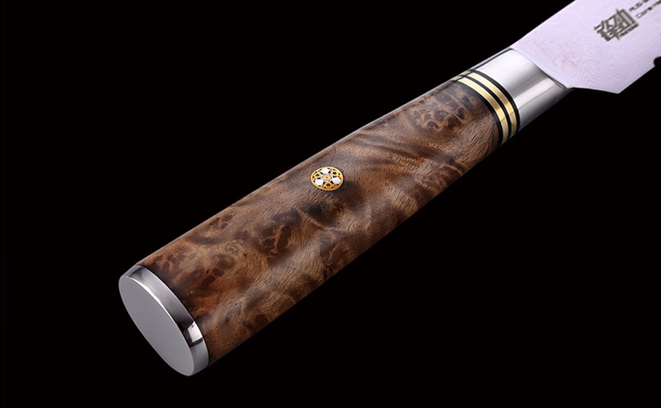 FINDKING 8 inch AUS-10 damascus steel arrow pattern Sapele wood handle 67 layers Bread knife