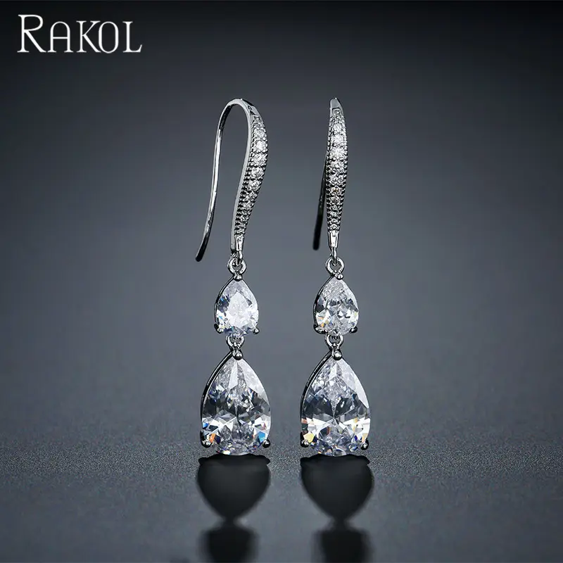 RAKOL EP2198 silver clip on earrings zircon dangle ear cuff crystal earrings