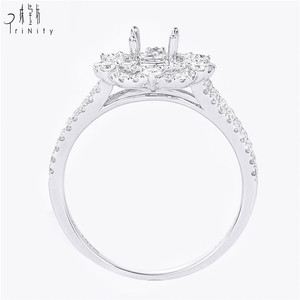 Anillo de bodas de oro macizo de 18 quilates para mujer, racimo de diamantes naturales, montaje semi sin piedra central - Product Image 4