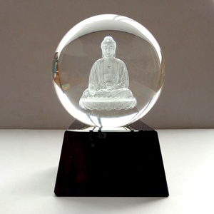 Sculpture de cristal spirituel personnalisé, gravure laser 3D, <span class=keywords><strong>statue</strong></span> de <span class=keywords><strong>bouddha</strong></span>, boule vierge avec support, vente en gros, - Product Image 2