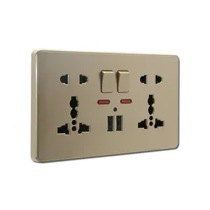 Double 5 pin multi function switched socket with neon+2 usb socket