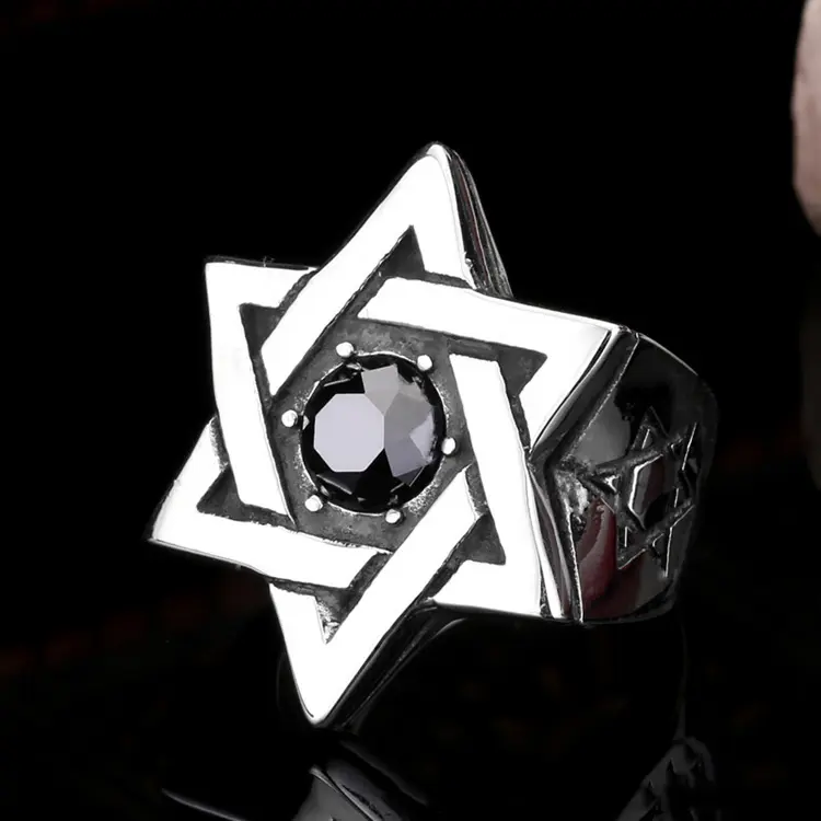 Judaism Wholesale Jewelry Men's Stainless Steel Star Of David Micro Ruby Rings