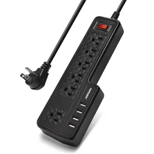 6-Outlet Surge Protector Multi Outlet Dinding Mount Adaptor Power Strip dengan 4 Port USB Pengisian 3.4 A, 900 Joule