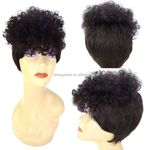 Perruques de Cheveux Humains 1b #-Violet Point Culminant Bouclés Ondulés Plein Frange Pas Cher Cheveux Perruques à vendre - Product Image 1