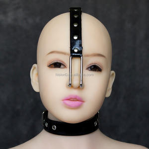 الكبار لينة عبودية لعبة أسود رقبة جلد صفعة طوق المختنق مرة أخرى من خلال من الرأس مع الأنف هوك المشبك - Product Image 2