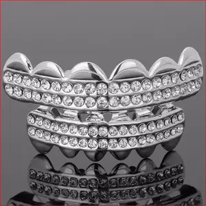 Hip Hop Bling Vergulde Twee Rij ICED OUT CZ stones Tanden GRILLZ TG012-G9