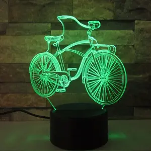 Bicicleta 3d luz noturna, 7 mudanças de cor e interruptor touch 3d lâmpada acrílica luz visual novidade luminária led luz noturna