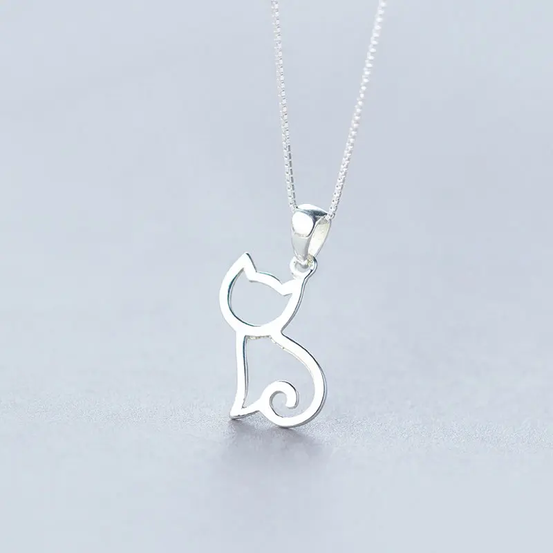 925 sterling silver cute cat pendant women necklace