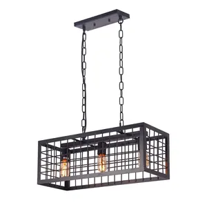 <span class=keywords><strong>Lampadario</strong></span> Industriale C14 a 3 Luci per Bar e Ristoranti, Lampada a Sospensione Nera con <span class=keywords><strong>Gabbia</strong></span> in Ferro e Paralume a Rete, Catena per Lampadari da Isola - Product Image 1